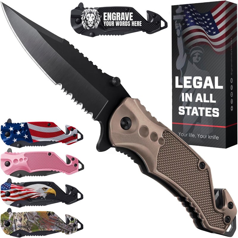GOOD WORKER Legal Pocket Knife with 2.95” Serrated Blade, Glass Breaker, Seat Belt Cutter - EDC Sharp Folding Knives with Portable Clip - Small Tool for Tactical Camping Survival Hiking - Gifts for Men, Women - Image 1